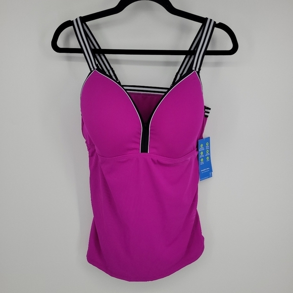 Free Country Women's Magenta Plus Size Track Stripe Tankini Size xxl - Picture 3 of 14